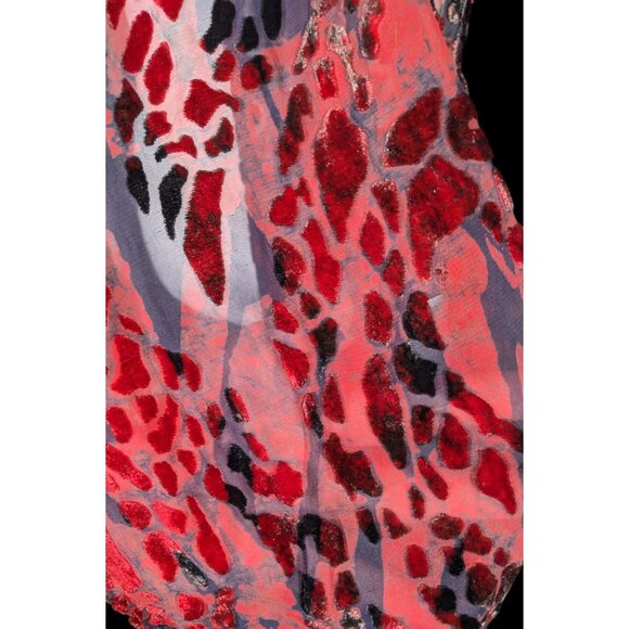 Gothic Red And Black Abstract Velvet Burnout Beaded Fringe Scarf - Picture 5 of 8